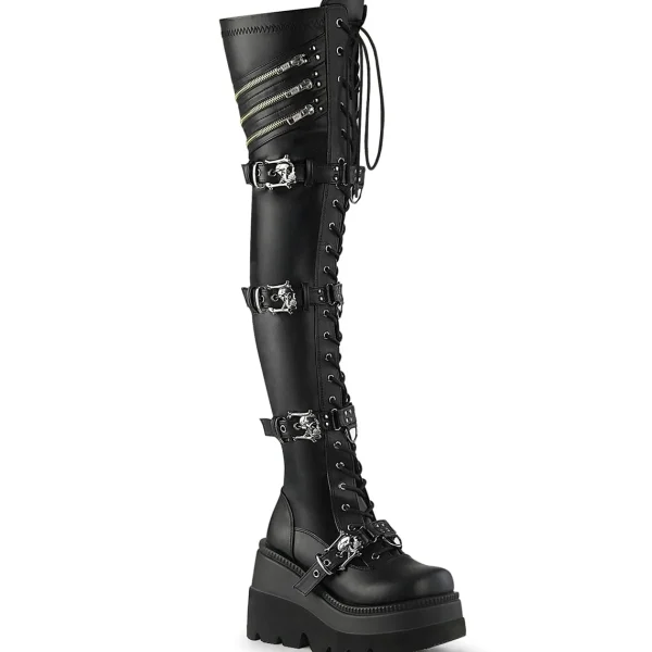 Hot Demonia Cult Shaker-420 Black Stretch Vegan Leather