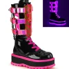Best Sale Demonia Cult Slacker-156 Black Patent-Uv Neon Pink