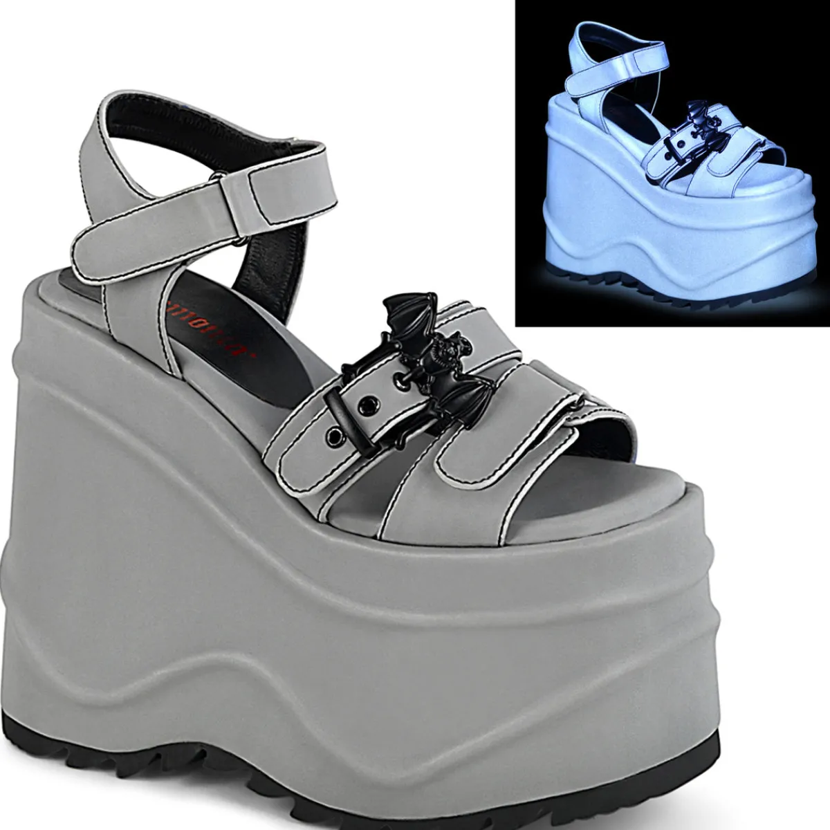 wave_0-16.webp Clearance Demonia Cult Wave-13 Gray Reflective Vegan Leather